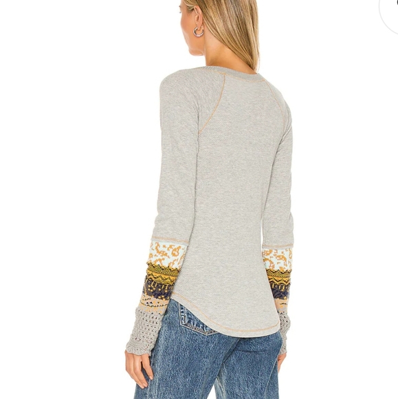 Free People In The Mix Cuff Thermal Tee Heather Grey Color LAST ONE Sz Small NWT - Picture 2 of 13